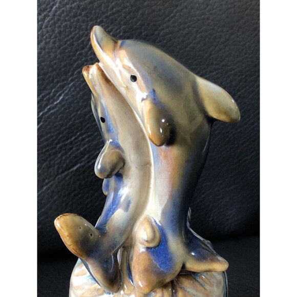 Playful Dolphins Figurine Nautical Pottery Bell with Beach Ocean Marine - Picture 2 of 8